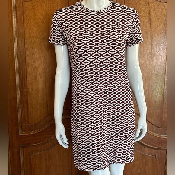 ZARA Printed Dress Dark Red & White Geometric Pattern Size Small - Picture 1 of 9